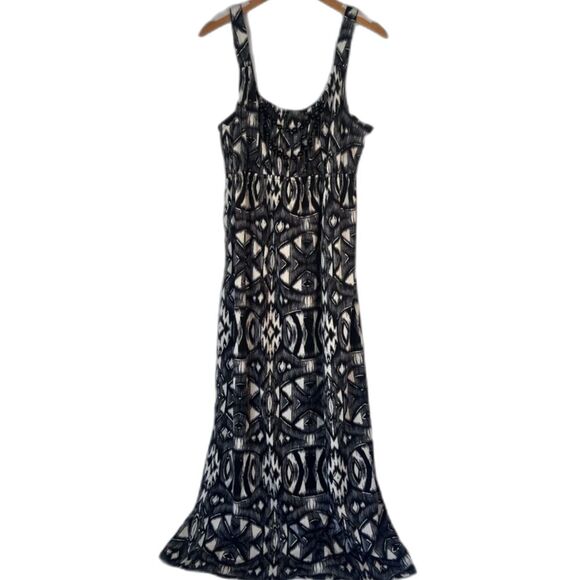 Halo Black & White Print Sleeveless Maxi Dress w/ Beaded Necklace Size Large - Picture 1 of 9